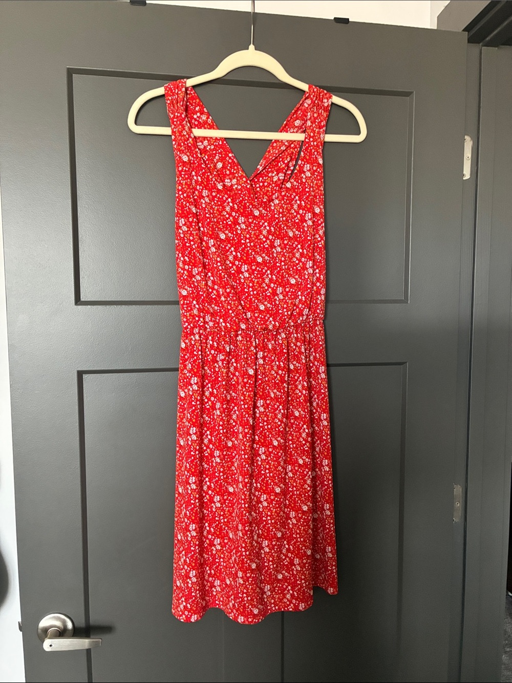 Red Floral V-Neck Women's Dress